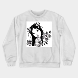 Beautiful Asian Girl Tattoo Art Crewneck Sweatshirt